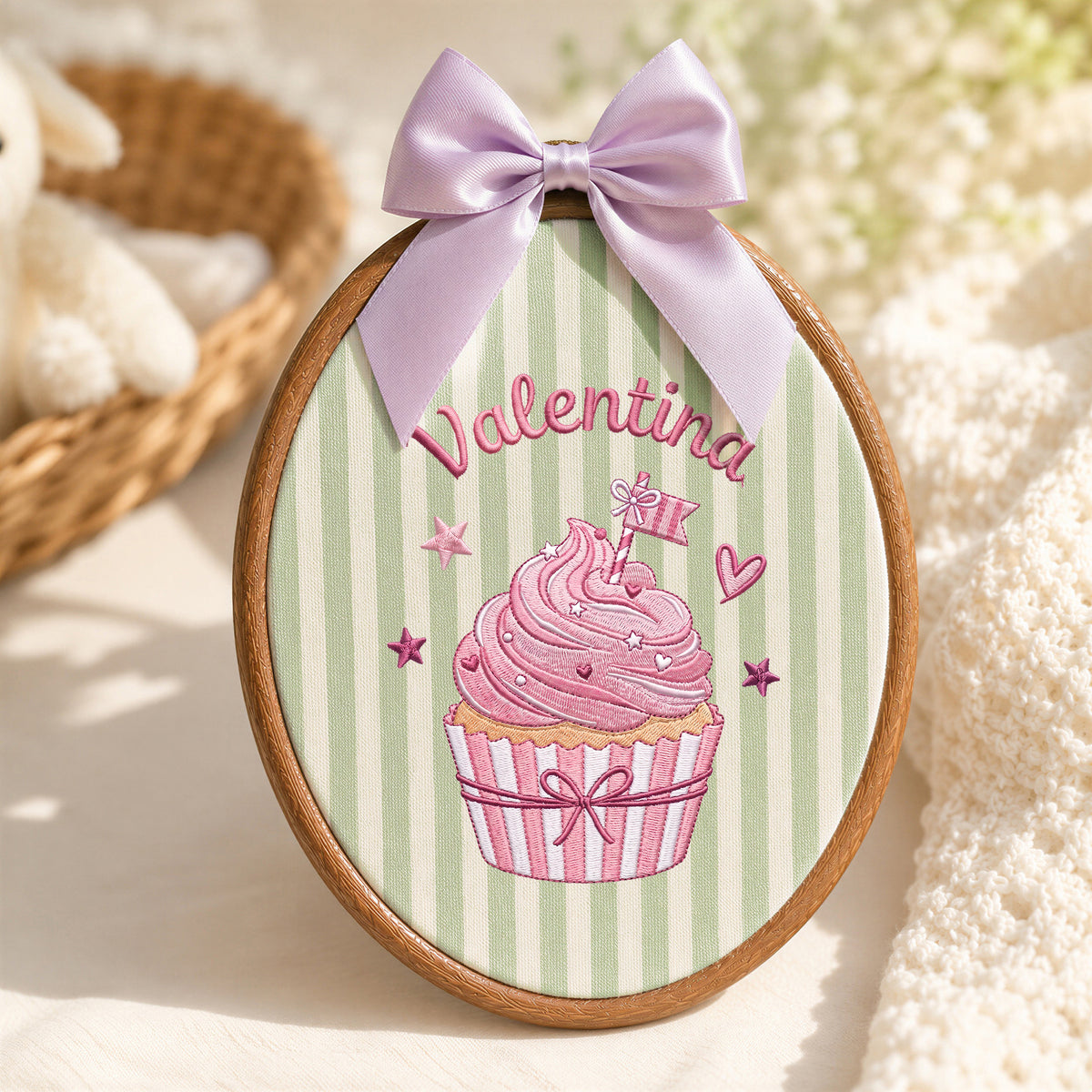 Handmade Baby Name Cupcake Embroidery Hoop Art Custom Nursery Wall Decor Keepsake