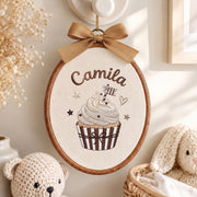 Personalized Baby Name Neutral Cupcake Embroidery Hoop Art Custom Nursery Decor Keepsake