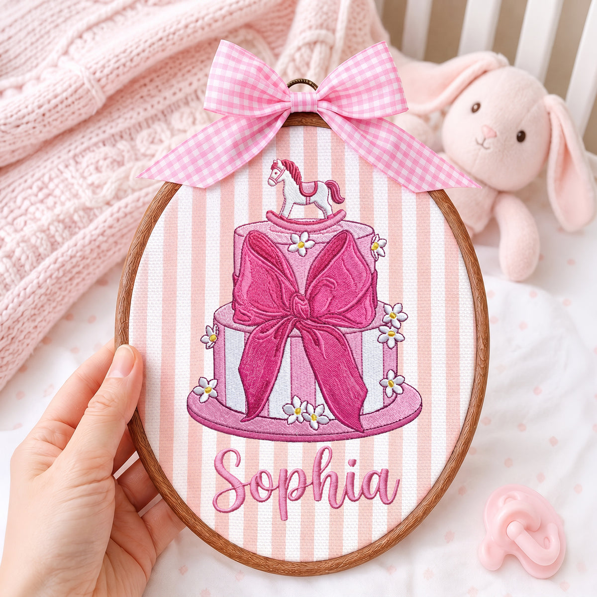 Custom Baby Name Cake Embroidery Hoop Art Nursery Wall Decor Personalized Keepsake