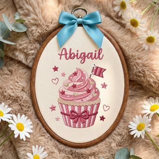 Personalized Baby Name Sweet Cupcake Embroidery Hoop Art Custom Nursery Decor Keepsake