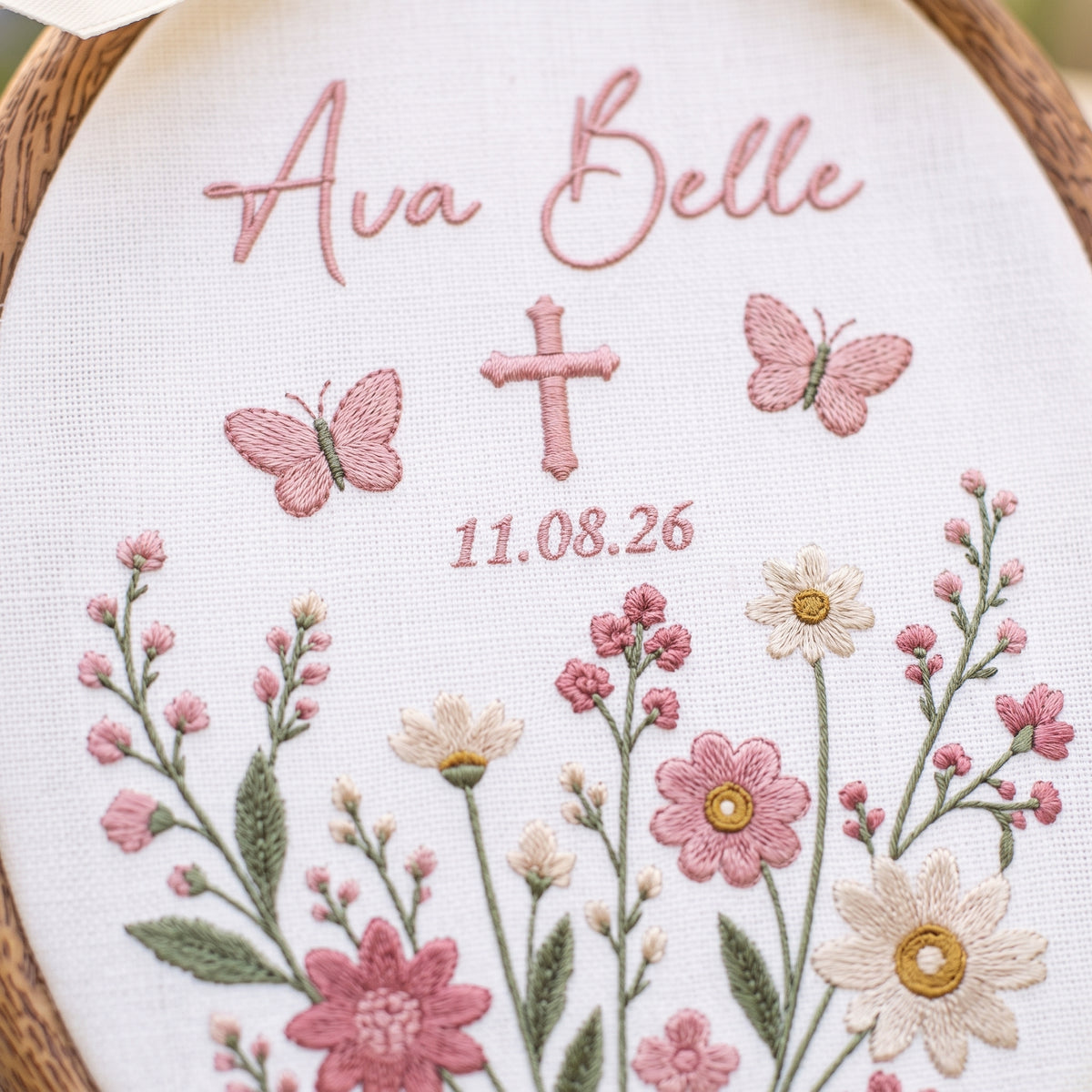 Personalized Floral Name Embroidery Hoop Art Custom Baby Nursery Wall Decor Keepsake