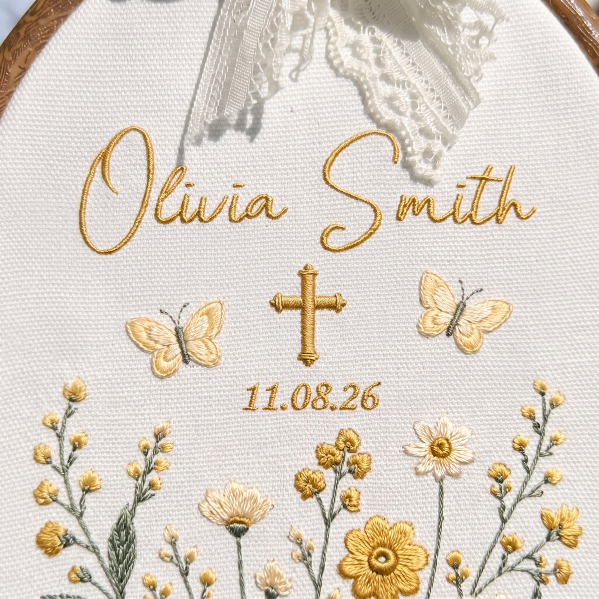 Custom Baby Name Botanical Embroidery Hoop Art Nursery Wall Decoration Floral Keepsake