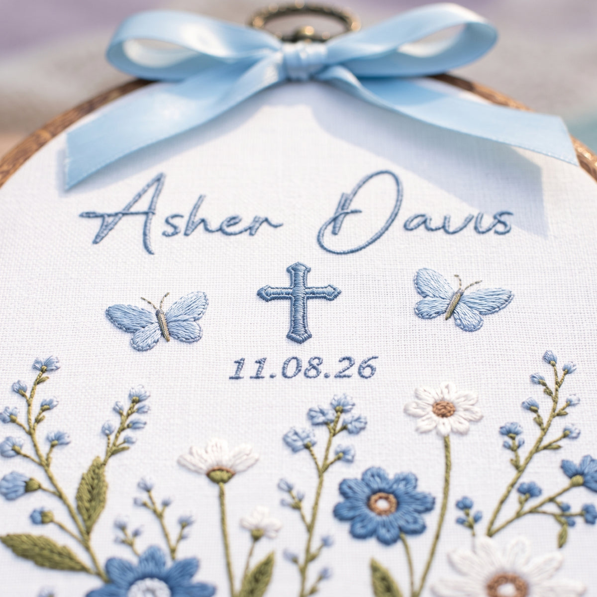 Custom Baby Name Botanical Embroidery Hoop Art Nursery Wall Decor Floral Keepsake