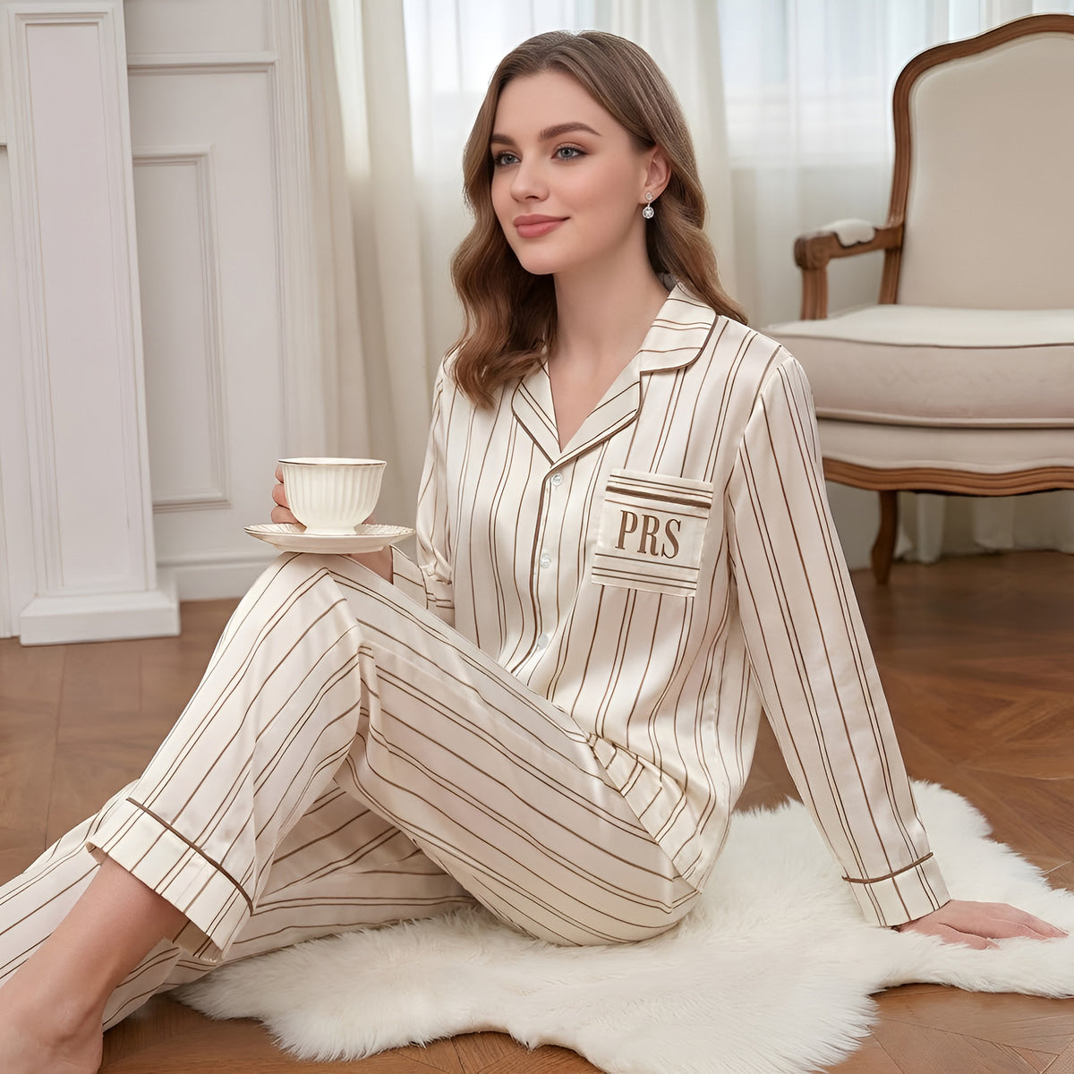 Custom Bridesmaid Pajamas Set Monogrammed Striped PJs Bridal Party Sleepwear Set