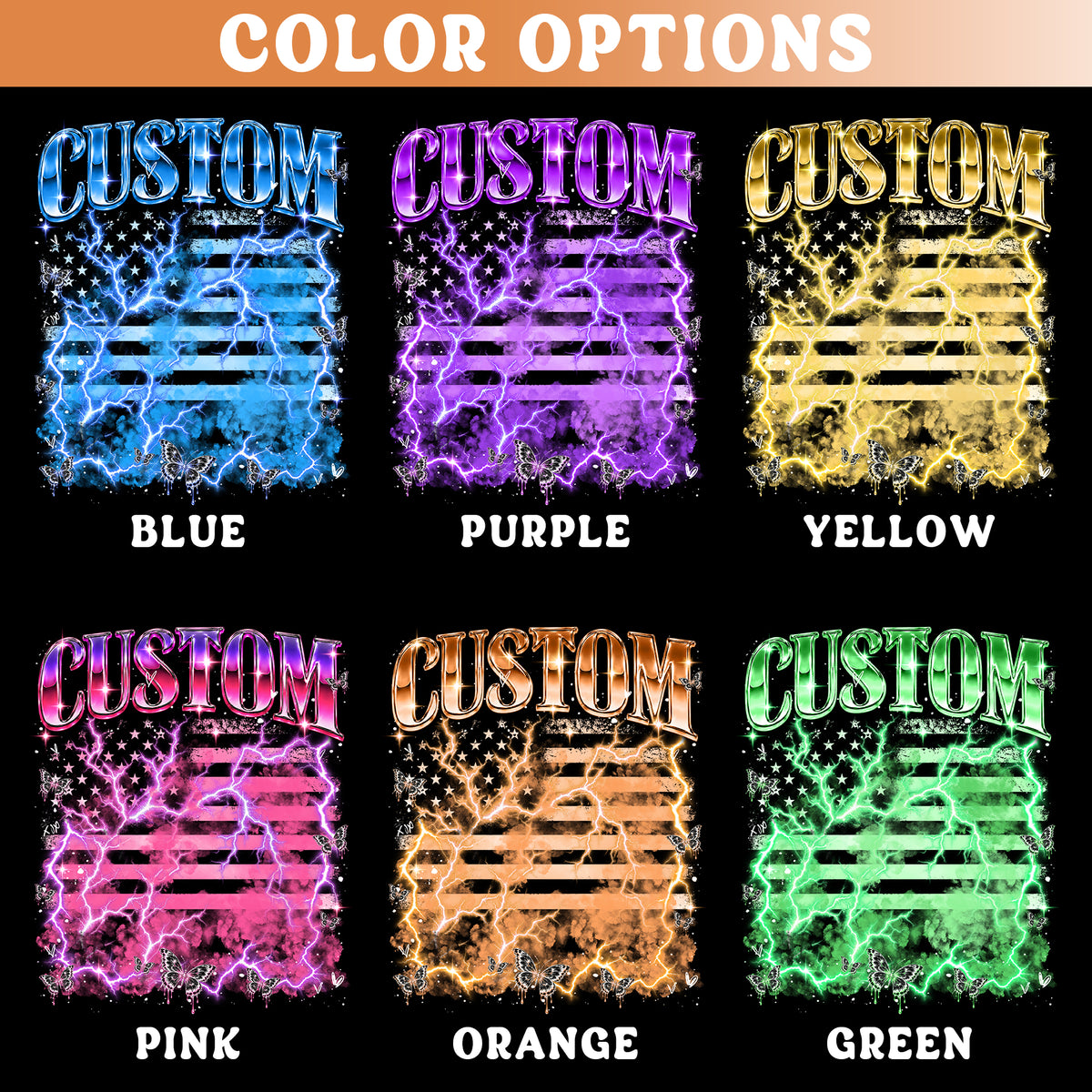 Custom Rhinestone USA Flag Name Butterfly Photo Collage T Shirt Top Apparel Piece