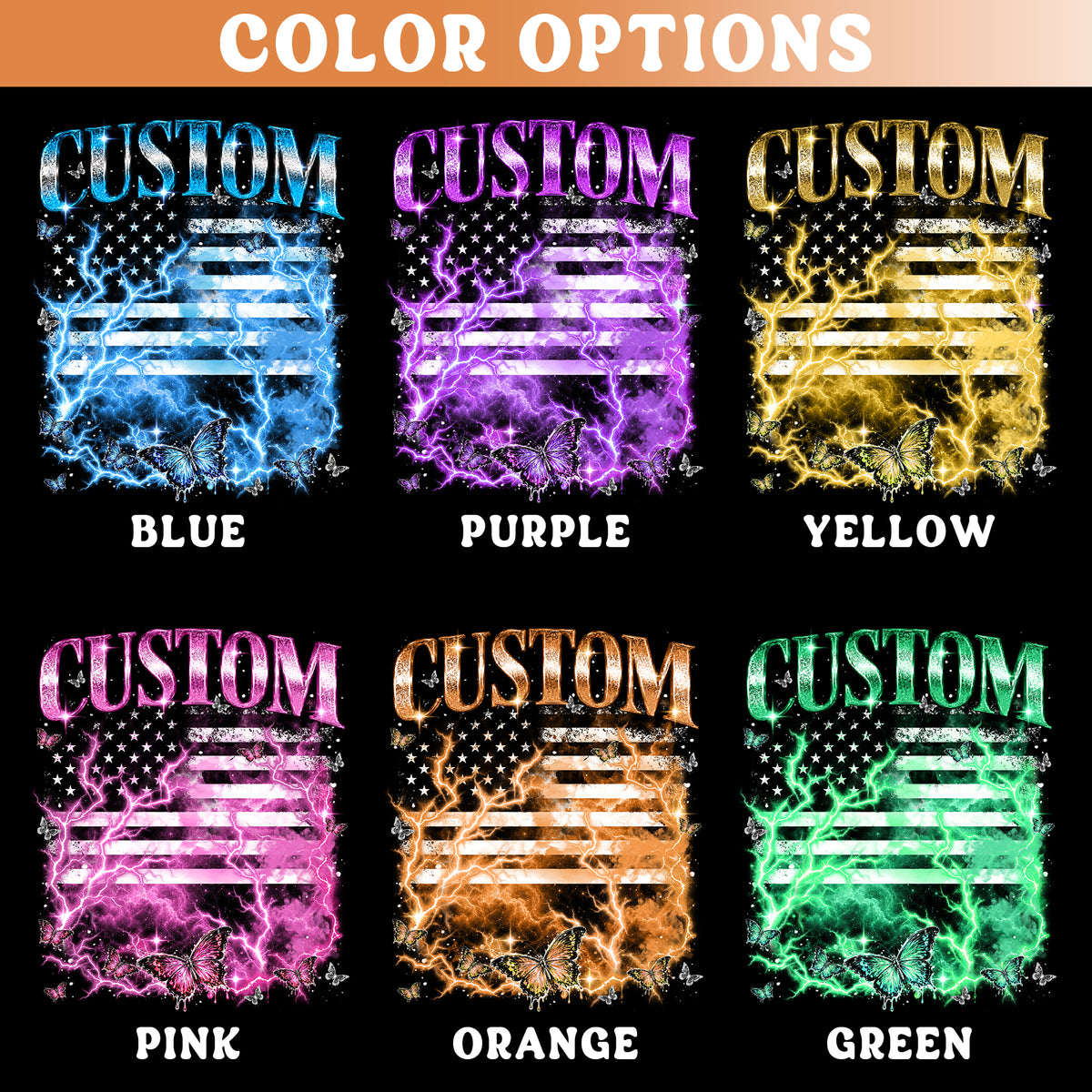Custom Rhinestone USA Flag Name Butterfly Photo Collage T Shirt Top Apparel Outfit