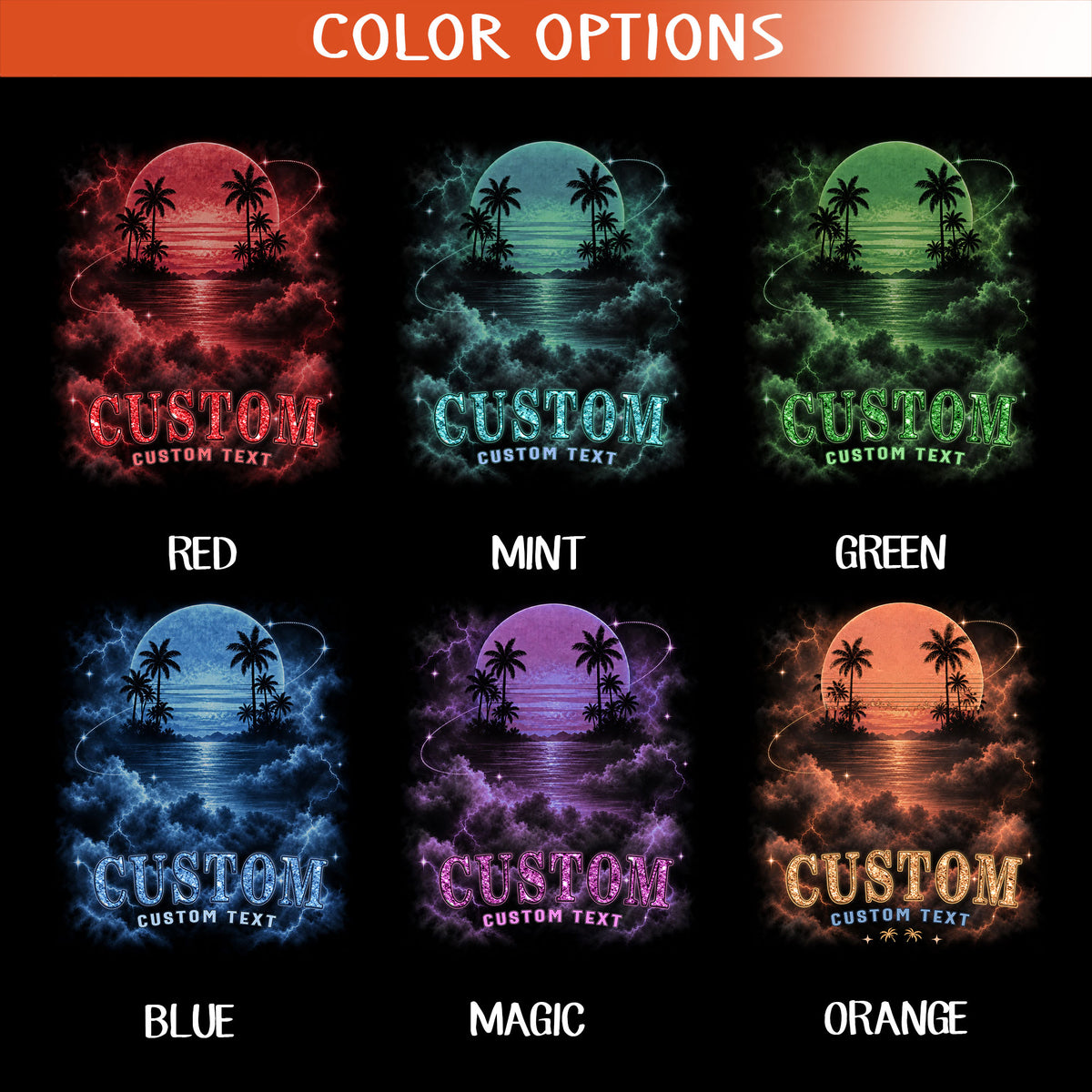 Personalized Vintage Sunset Palm Custom Photo Graphic Tee Shirt Retro Cotton Apparel