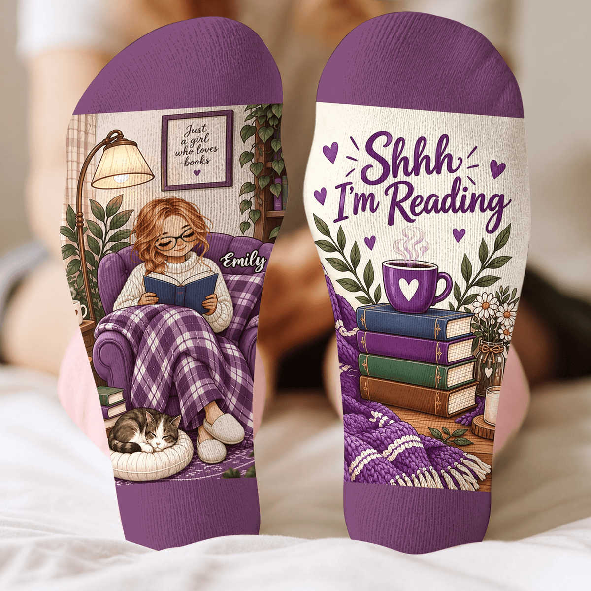 Custom Book Socks with Shhh Im Reading, Socks for Women and Men with Style, Christmas Gifts and Book Lovers Gifts for Reading Time, Pallyprints Co.
