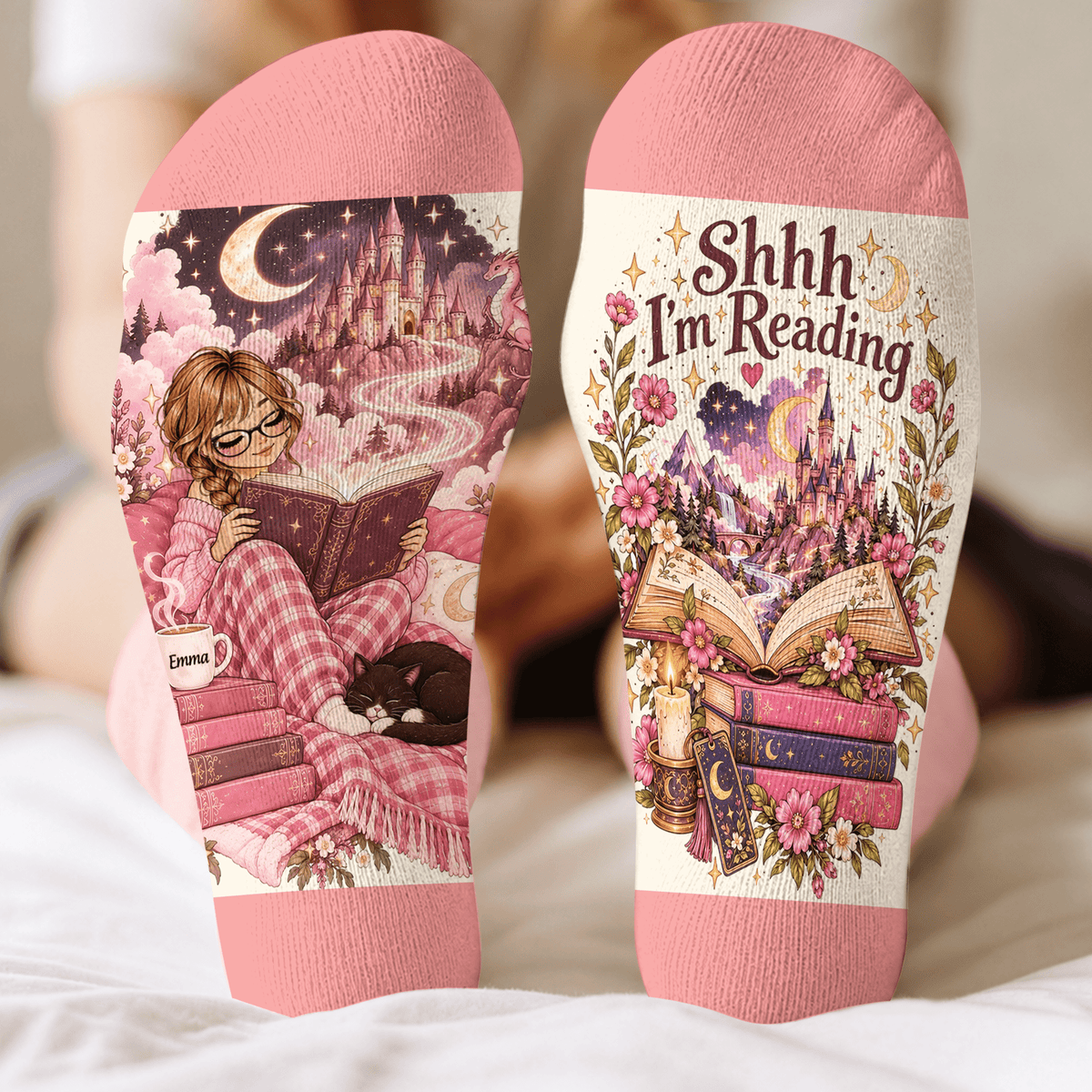 Fantasy Castle Custom Book Socks, Socks for Women and Men with Soft Comfort, Book Lovers Gifts and Christmas Gifts for Cozy Reading, Pallyprints Co.