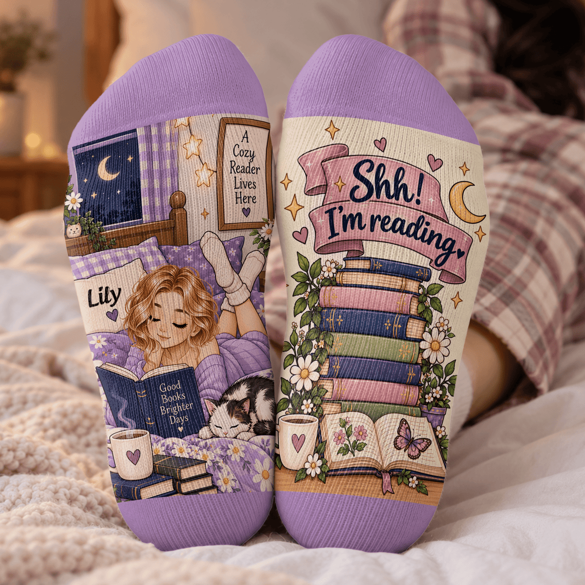 Reader Design Custom Book Socks, Socks for Women and Men with Soft Comfort, Book Lovers Gifts and Christmas Gifts for Reading Time, Pallyprints Co.