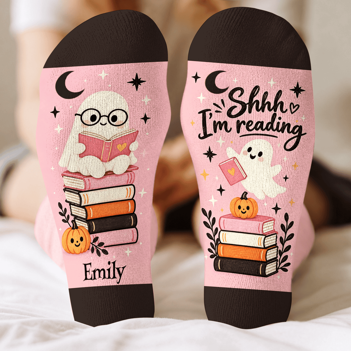 Ghost Reader Custom Book Socks, Socks for Women and Men Made for Comfort, Book Lovers Gifts and Christmas Gifts for Quiet Nights, Pallyprints Co.