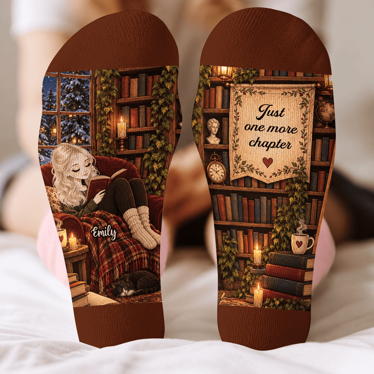 Custom Book Socks with One More Chapter, Socks for Women and Men with Style, Christmas Gifts and Book Lovers Gifts for Avid Readers, Pallyprints Co.