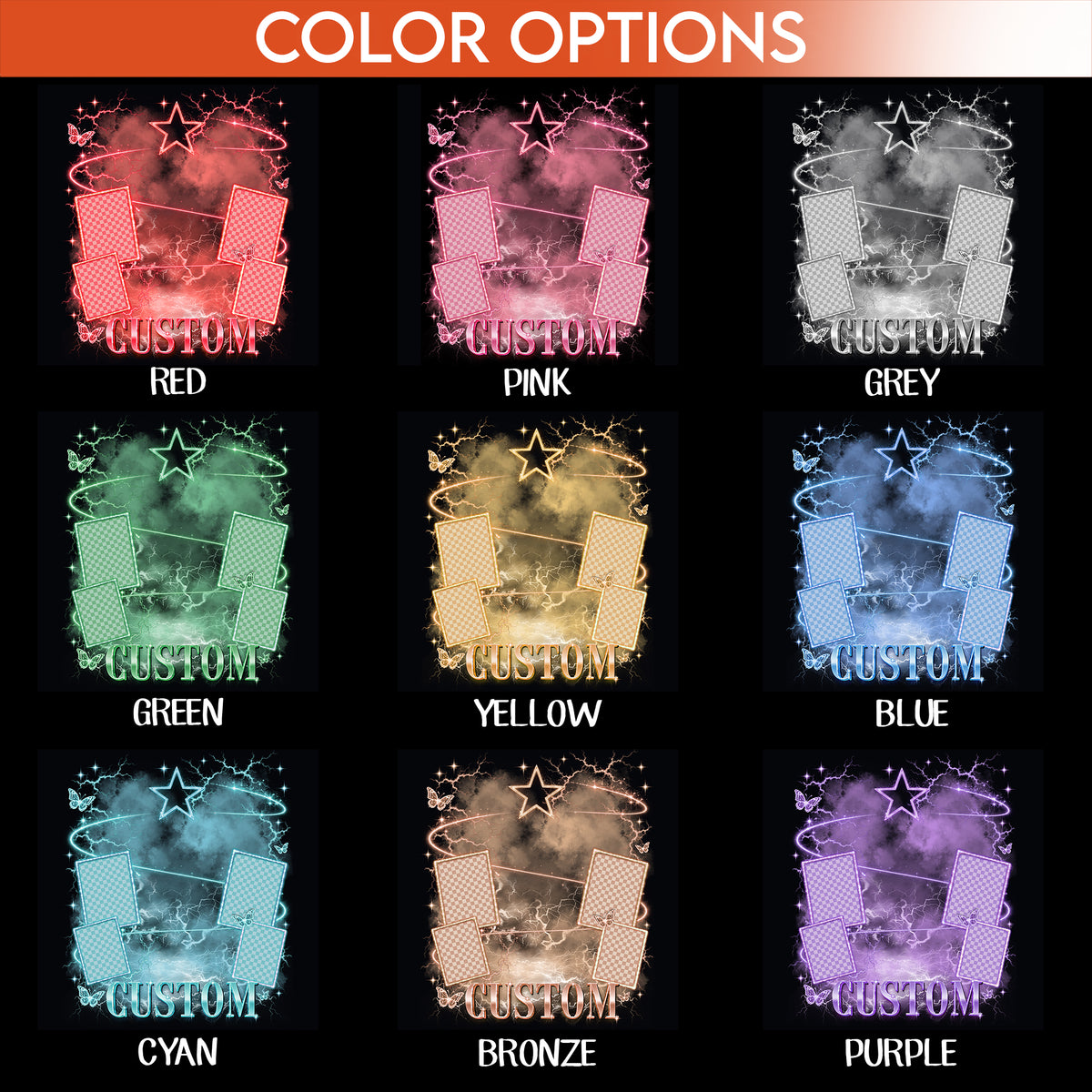 Personalized Vintage Neon Glow Custom Photo Graphic Tee Shirt Retro Cotton Apparel