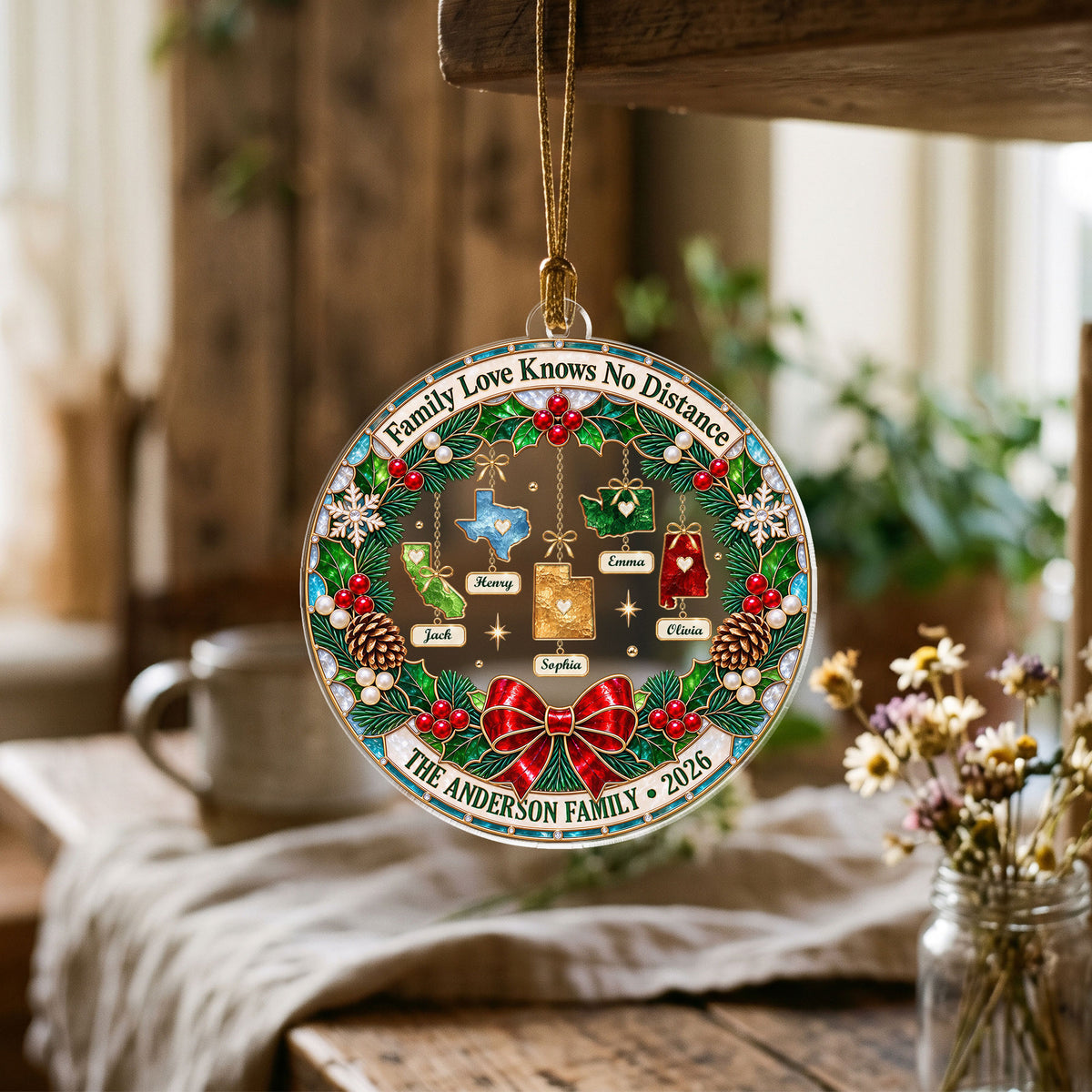 Personalized State to State Family Acrylic Ornament Christmas Tree Hanging Decoration