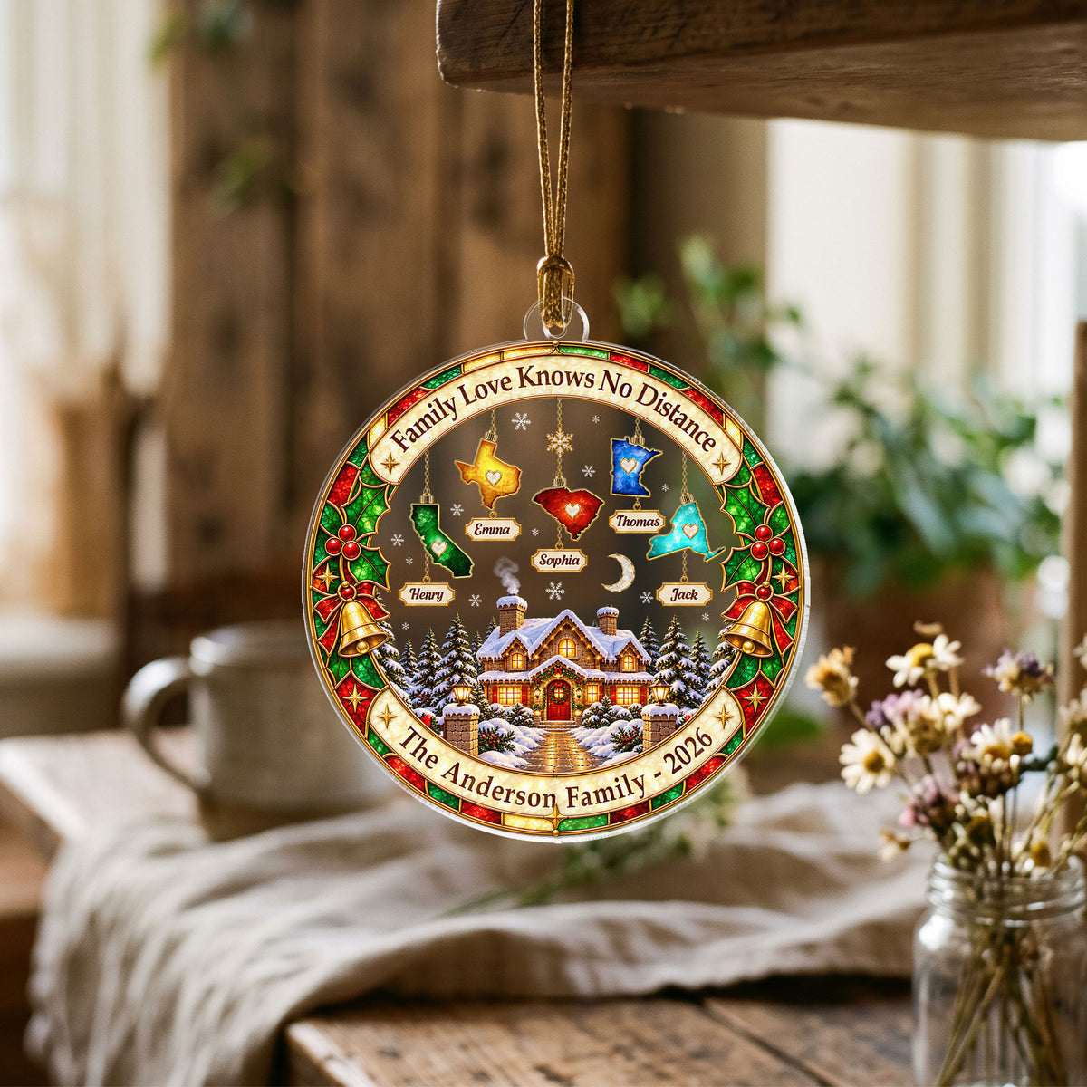 Custom Family Ornament Cozy Cabin State to State Acrylic Ornament Christmas Tree Gift