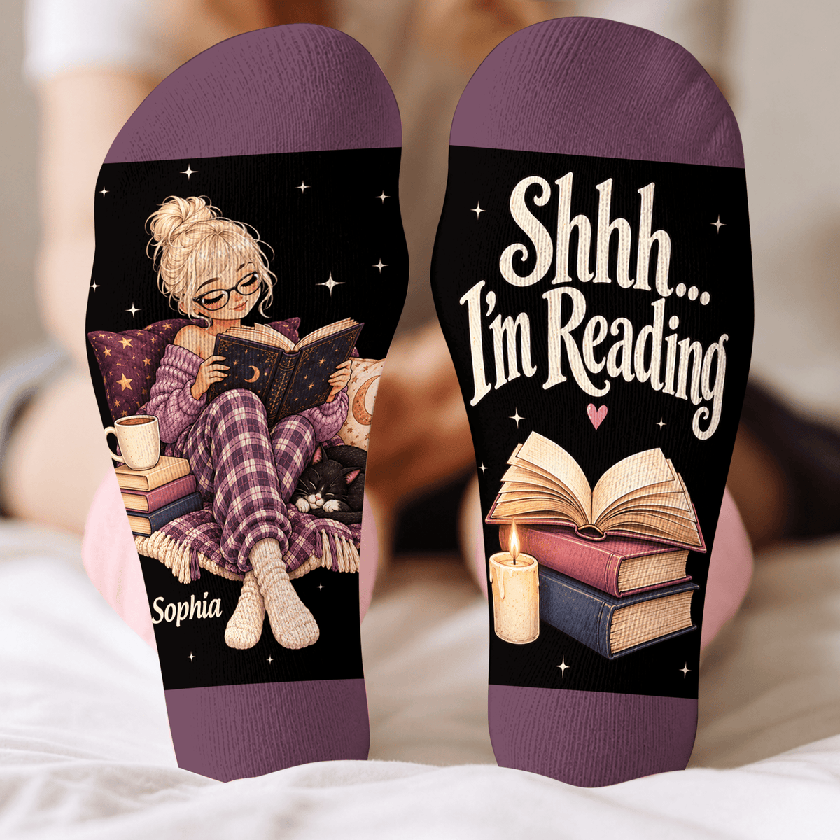 Custom Book Socks with Girl Reader Art, Socks for Women and Men with Style, Christmas Gifts and Book Lovers Gifts for Reading Time, Pallyprints Co.