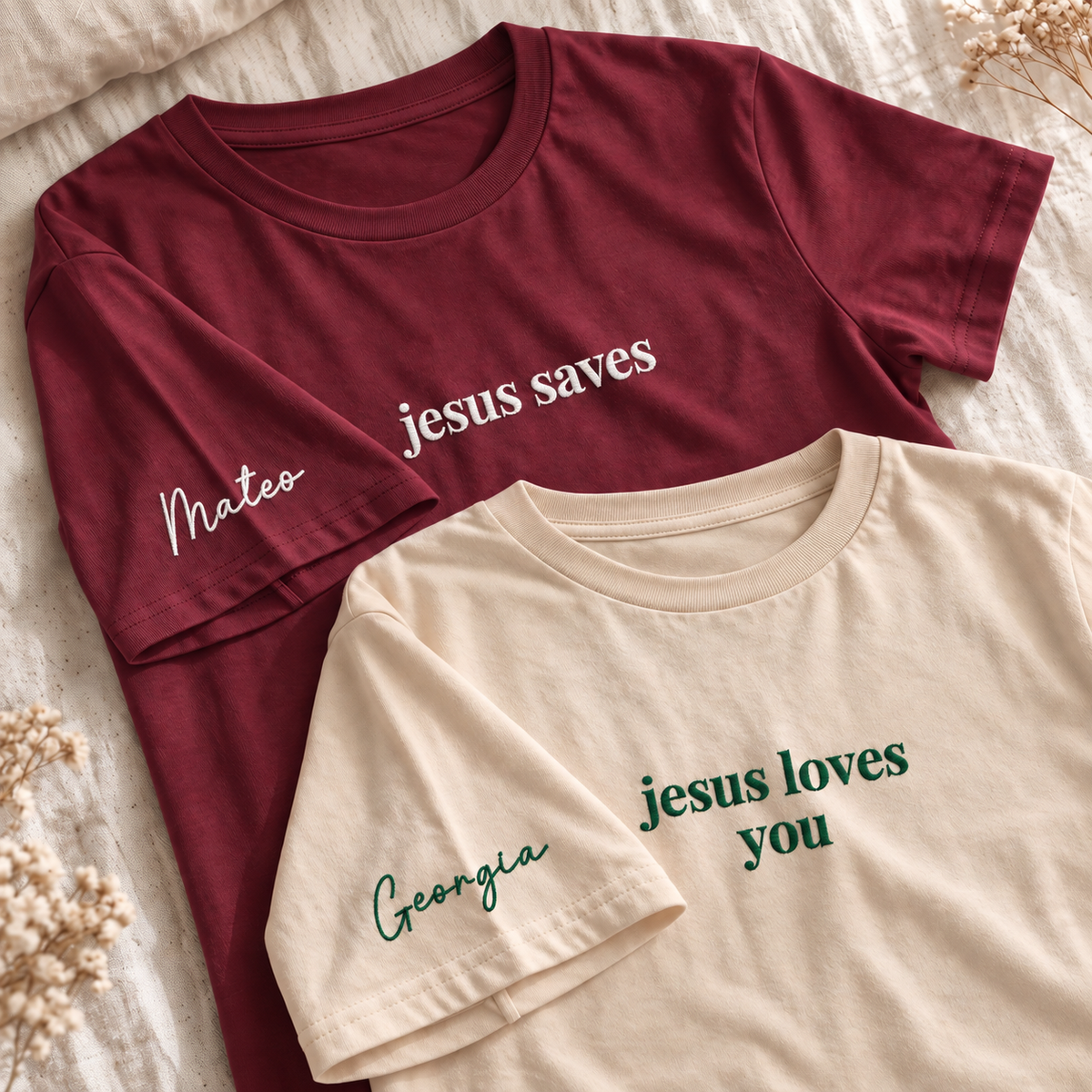 Custom Embroidered Shirt Personalized Text Logo Lettering Chest Soft Cotton Tee Top