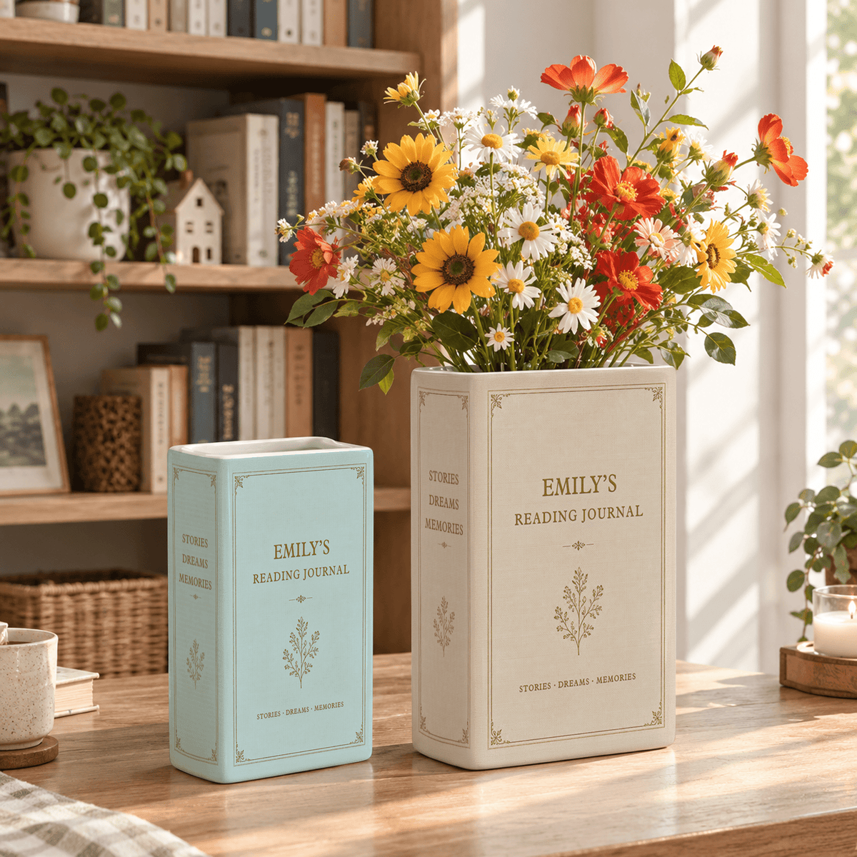 Custom Book Vase Reading Journal Botanical Floral Acrylic Flower Holder Centerpiece