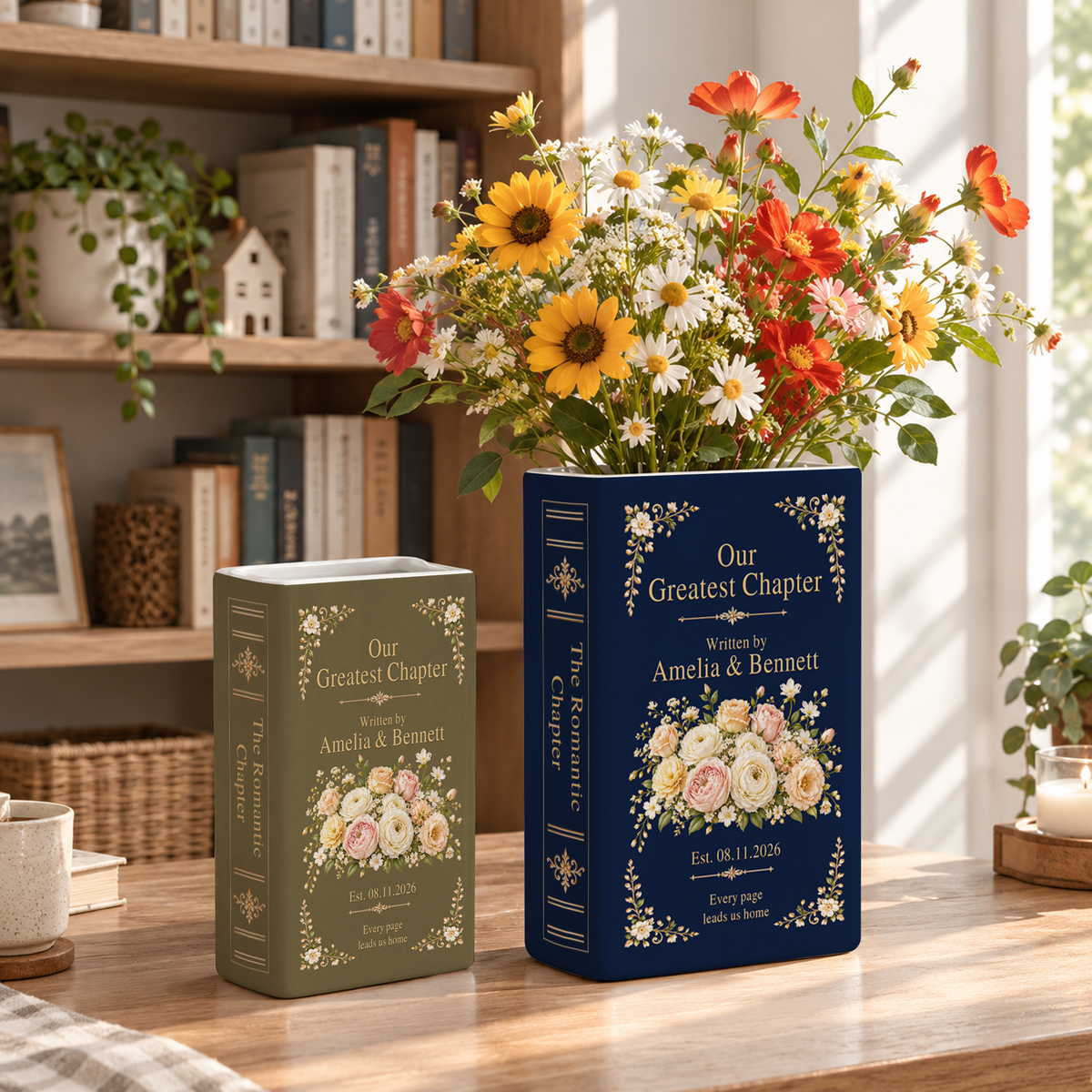 Custom Wedding Book Vase Floral Bouquet Ceramic Flower Tabletop Arrangement Holder