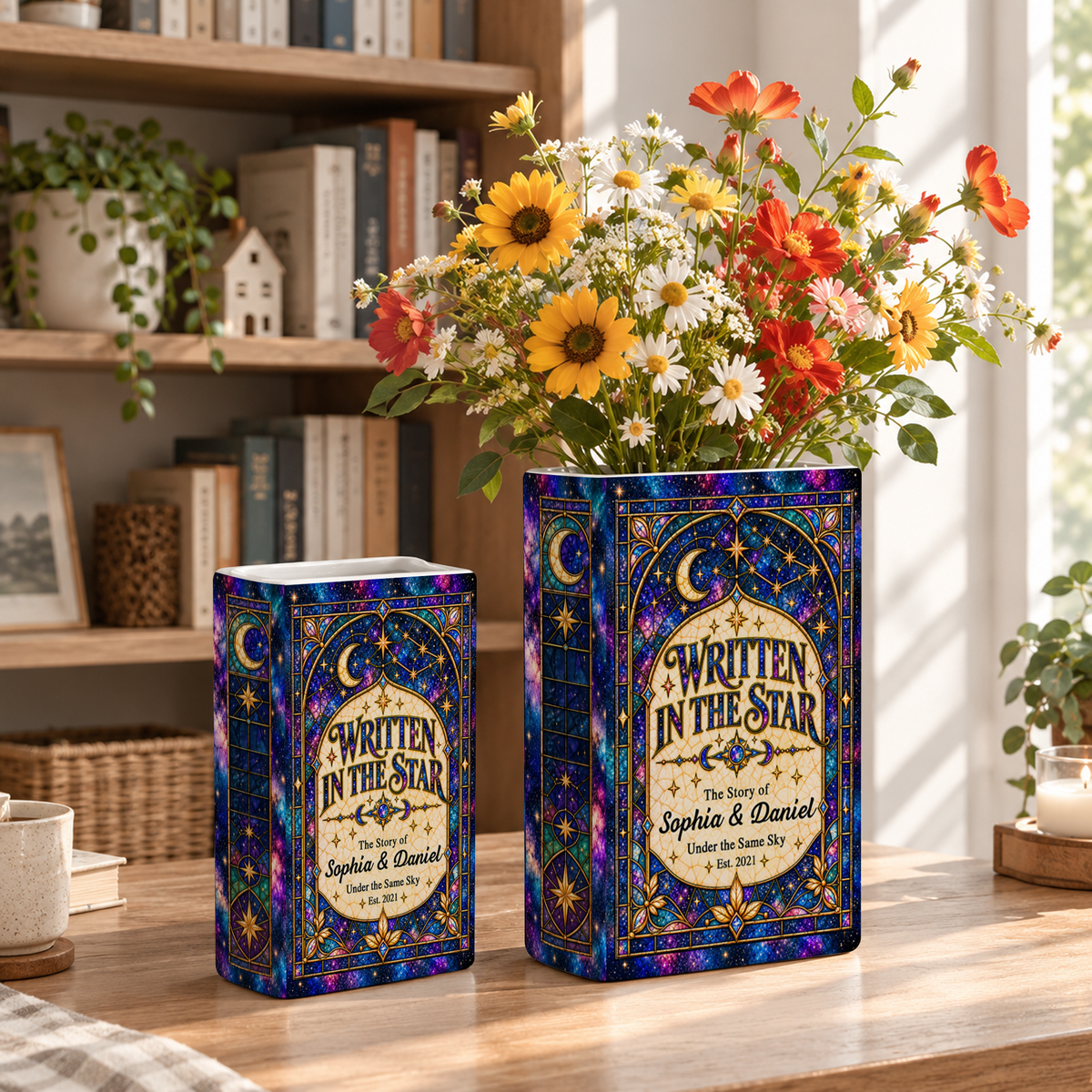 Custom Wedding Book Vase Celestial Galaxy Starry Sky Ceramic Flower Tabletop Holder