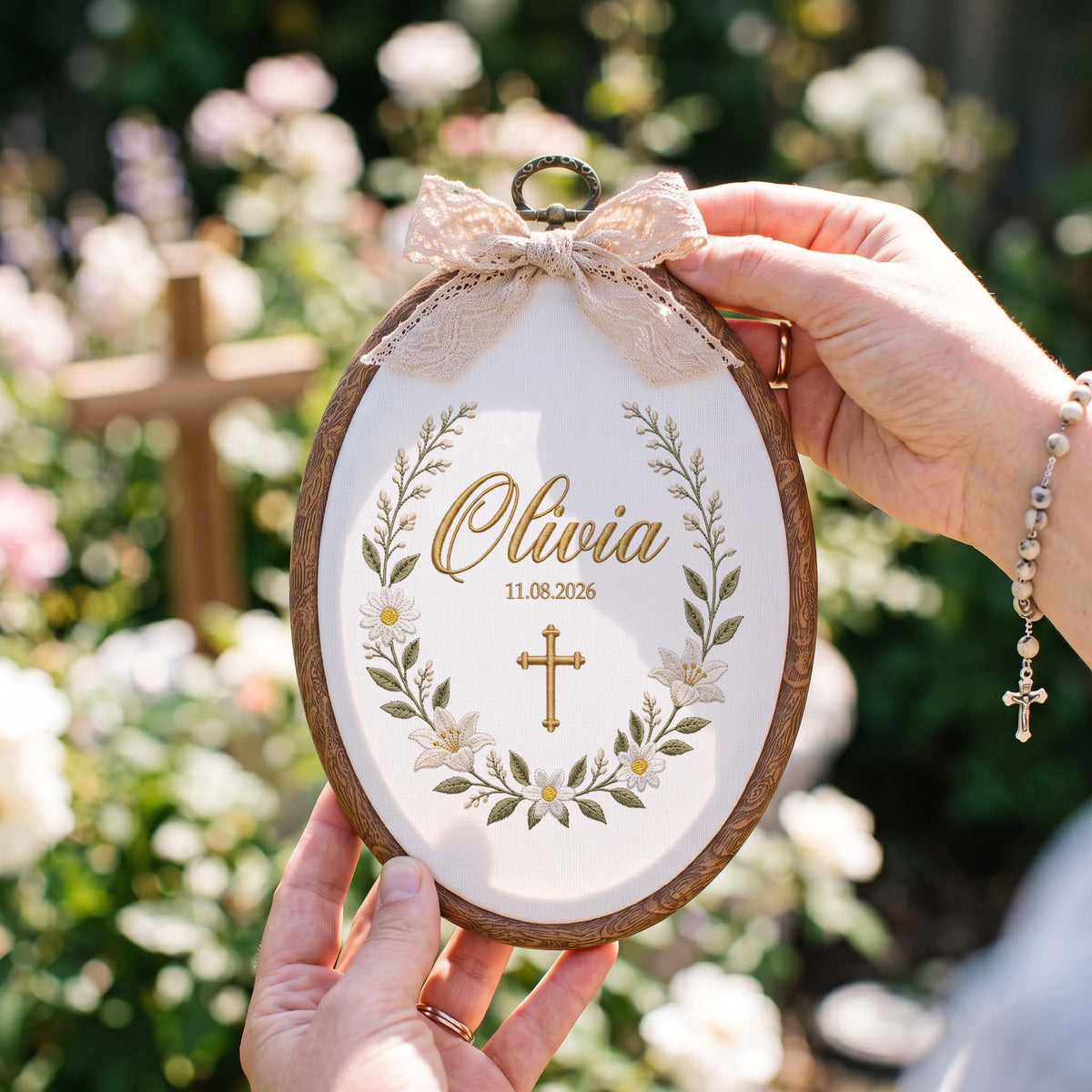 Custom Baby Name Embroidery Hoop Personalized Baptism Gift Nursery Wall Art Decor