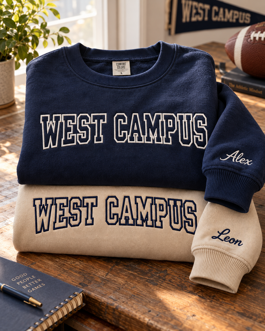 Custom Shirt Embroidered Campus Text Logo Lettering Personal Sleeve Name Apparel