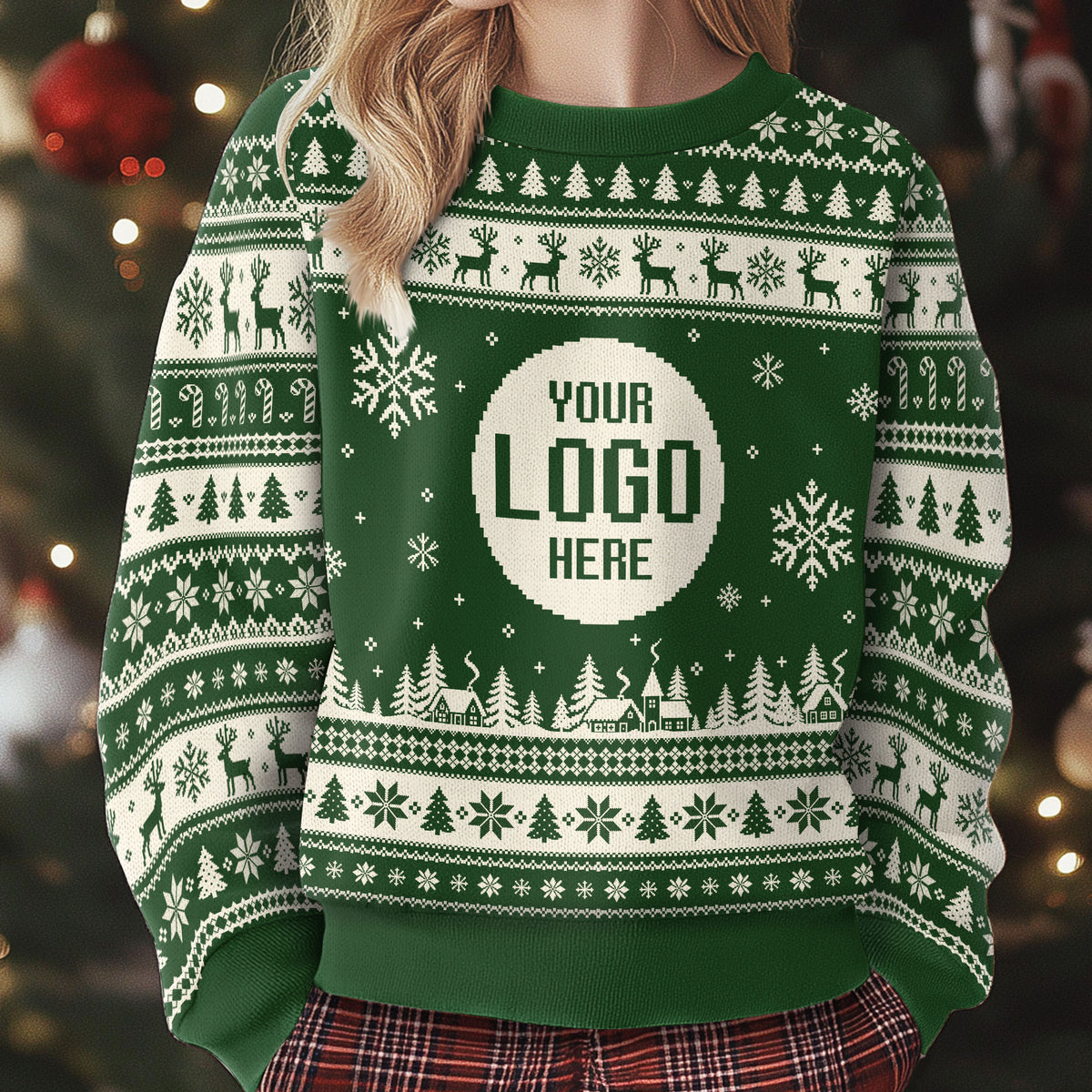 Custom Logo Ugly Christmas Sweater Reindeer Fair Isle Pattern Holiday Jumper
