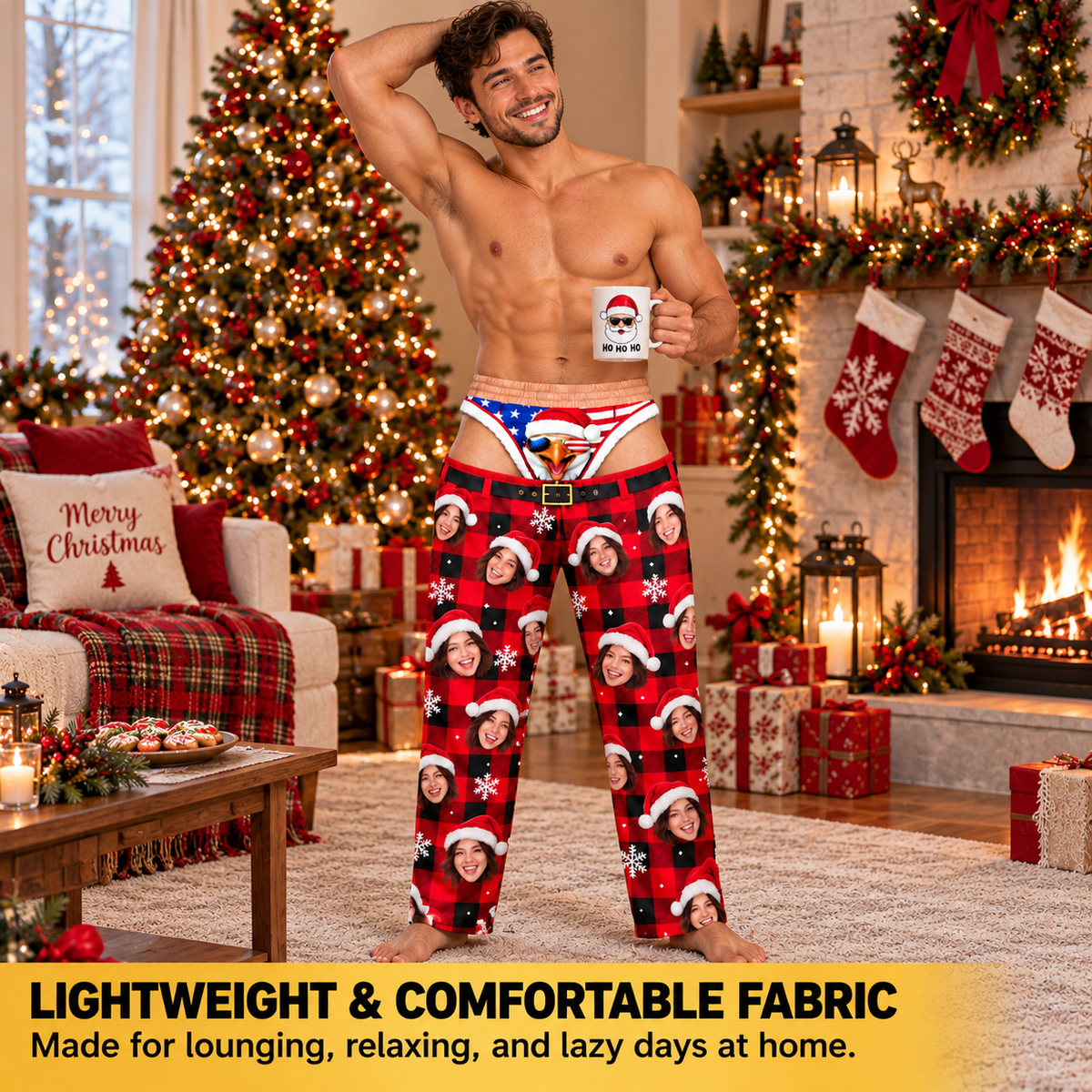 Custom Face Christmas Pajama Pants American Eagle Thong Underwear Novelty Bottoms