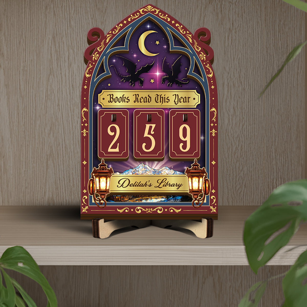 Custom Book Tracker Sign Personalized Crescent Moon Raven Books Read This Year Decor