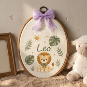 Personalized Baby Name Safari Lion Jungle Leaves Embroidery Hoop Art Nursery Keepsake