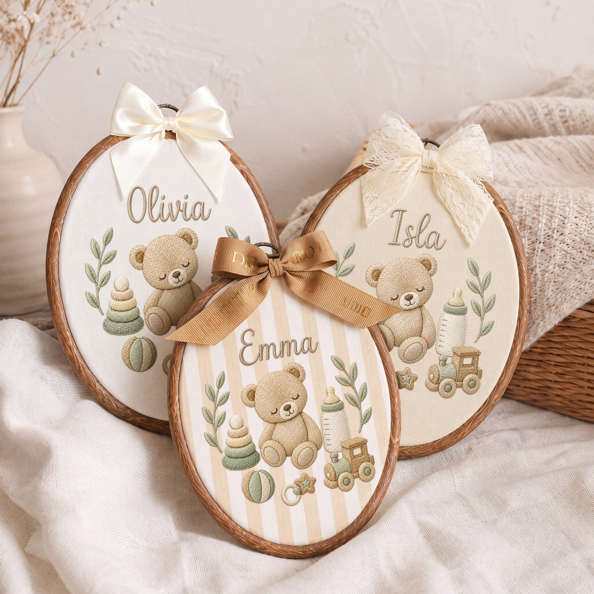 Personalized Baby Name Teddy Bear Toys Embroidery Hoop Art Custom Nursery Decor Keepsake