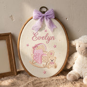 Personalized Baby Name Rocking Cradle Teddy Bear Embroidery Hoop Art Nursery Keepsake