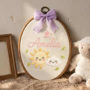 Custom Baby Name Sun Cloud Bird Embroidery Hoop Art Custom Nursery Decor Keepsake