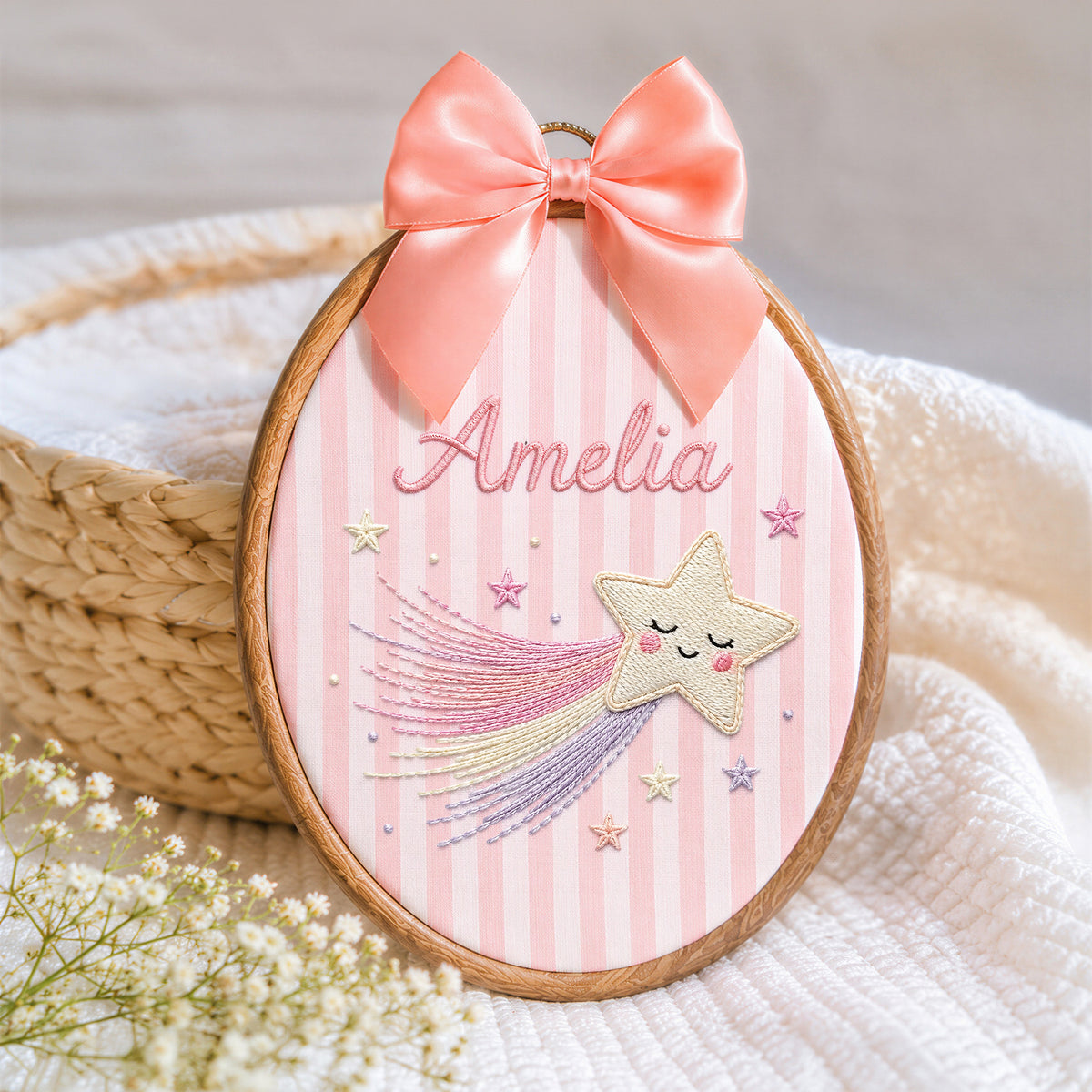 Personalized Baby Name Shooting Star Embroidery Hoop Art Custom Nursery Decor Keepsake