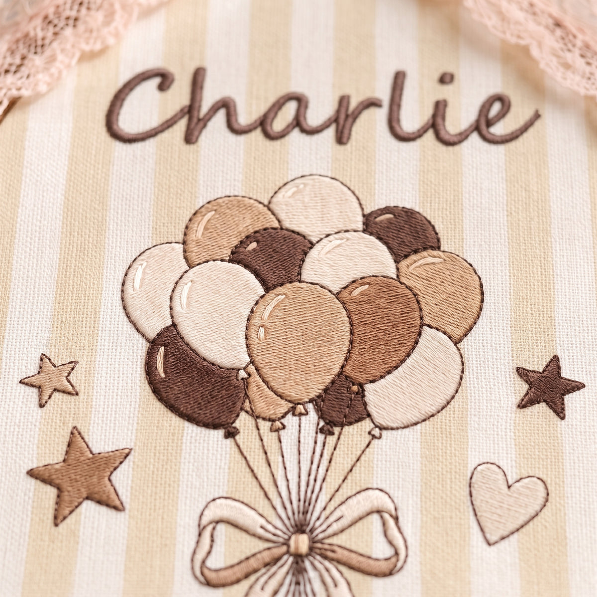Personalized Baby Name Neutral Balloon Embroidery Hoop Art Custom Nursery Decor Keepsake