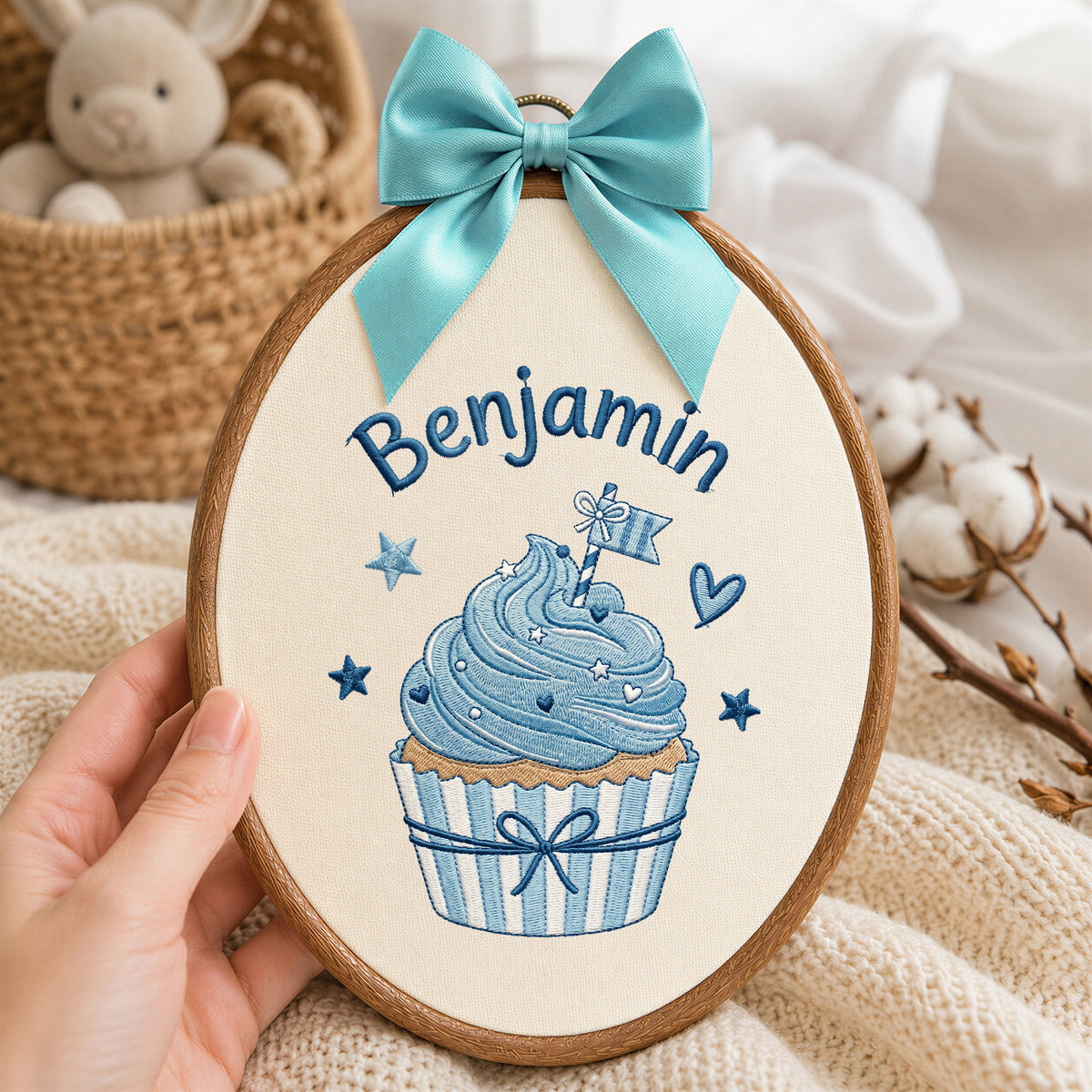 Custom Baby Name Cupcake Embroidery Hoop Art Nursery Wall Decor Personalized Keepsake