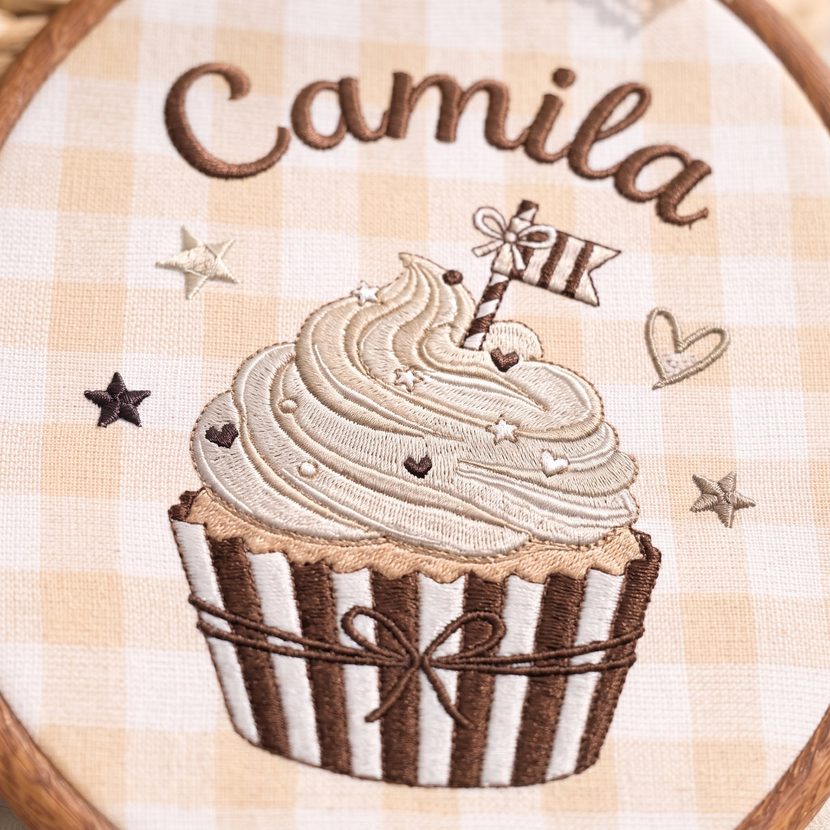 Personalized Baby Name Neutral Cupcake Embroidery Hoop Art Custom Nursery Decor Keepsake