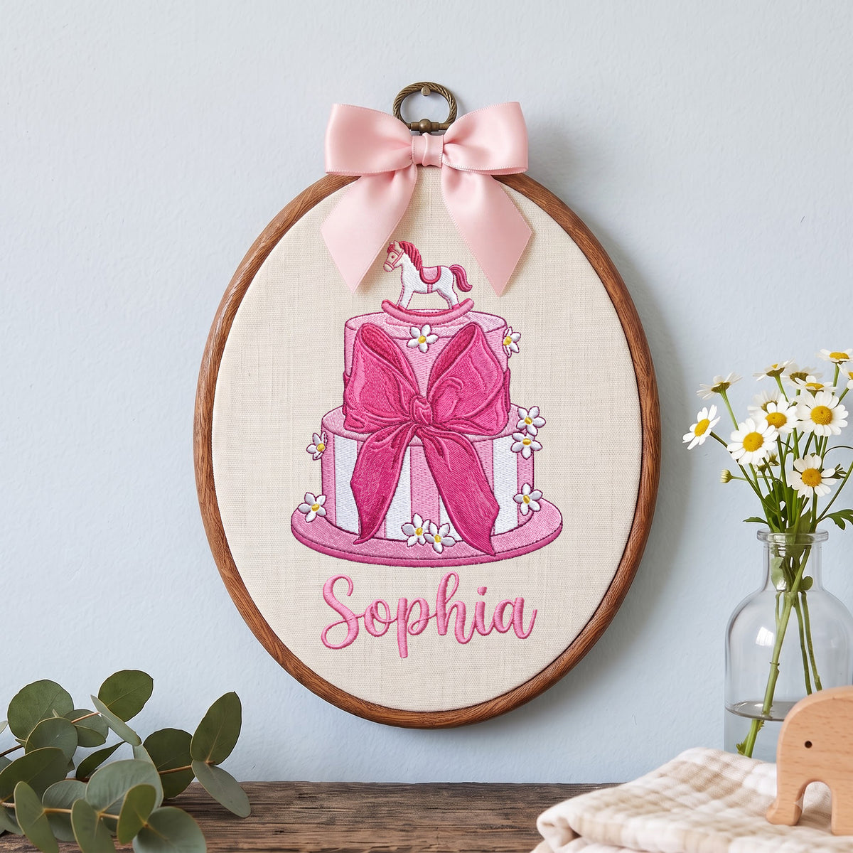 Custom Baby Name Cake Embroidery Hoop Art Nursery Wall Decor Personalized Keepsake