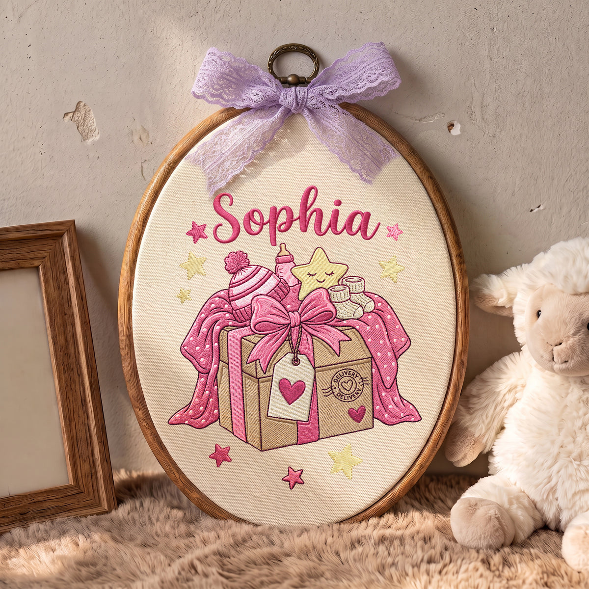 Handmade Baby Name Present Box Embroidery Hoop Art Custom Nursery Wall Decor Keepsake