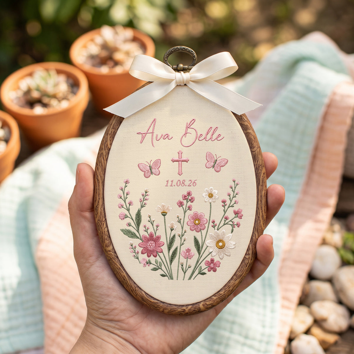 Personalized Floral Name Embroidery Hoop Art Custom Baby Nursery Wall Decor Keepsake