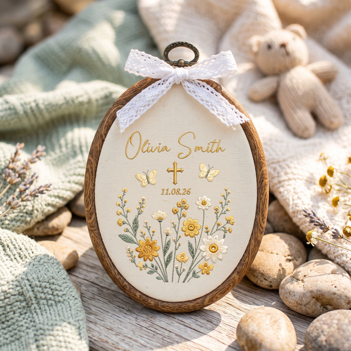 Custom Baby Name Botanical Embroidery Hoop Art Nursery Wall Decoration Floral Keepsake