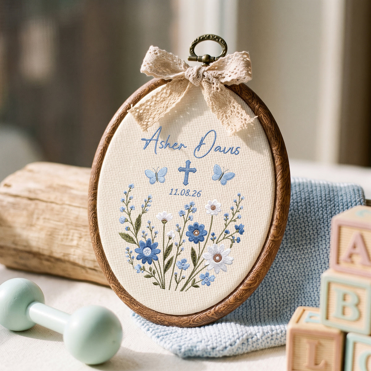 Custom Baby Name Botanical Embroidery Hoop Art Nursery Wall Decor Floral Keepsake