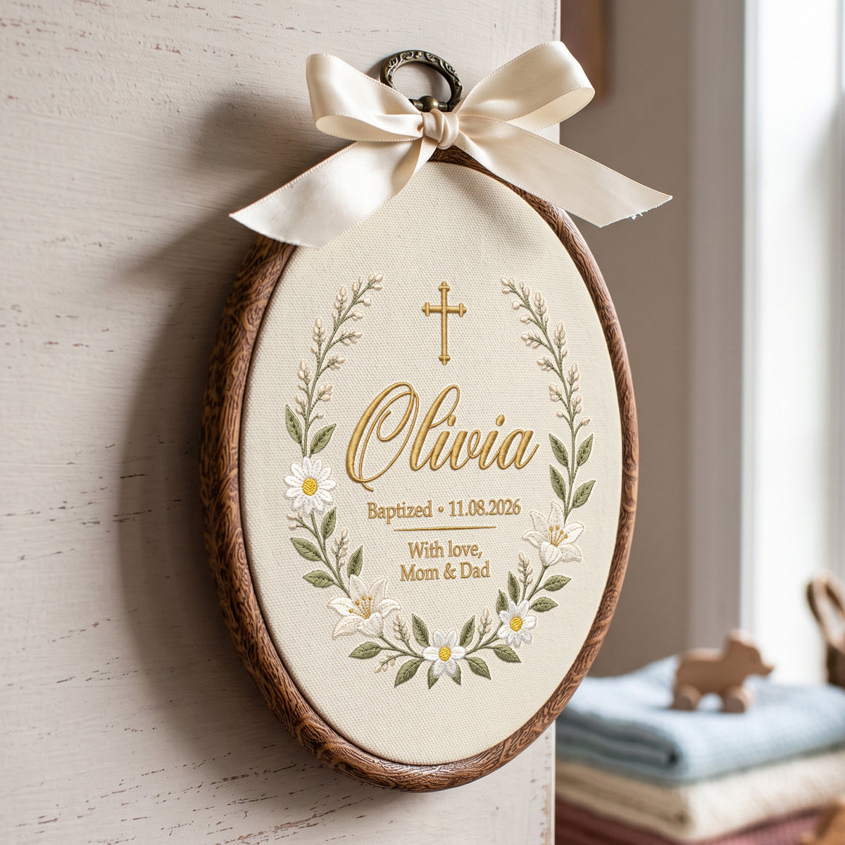 Personalized Baby Name Baptism Embroidery Hoop Art Custom Christening Wall Decor Keepsake