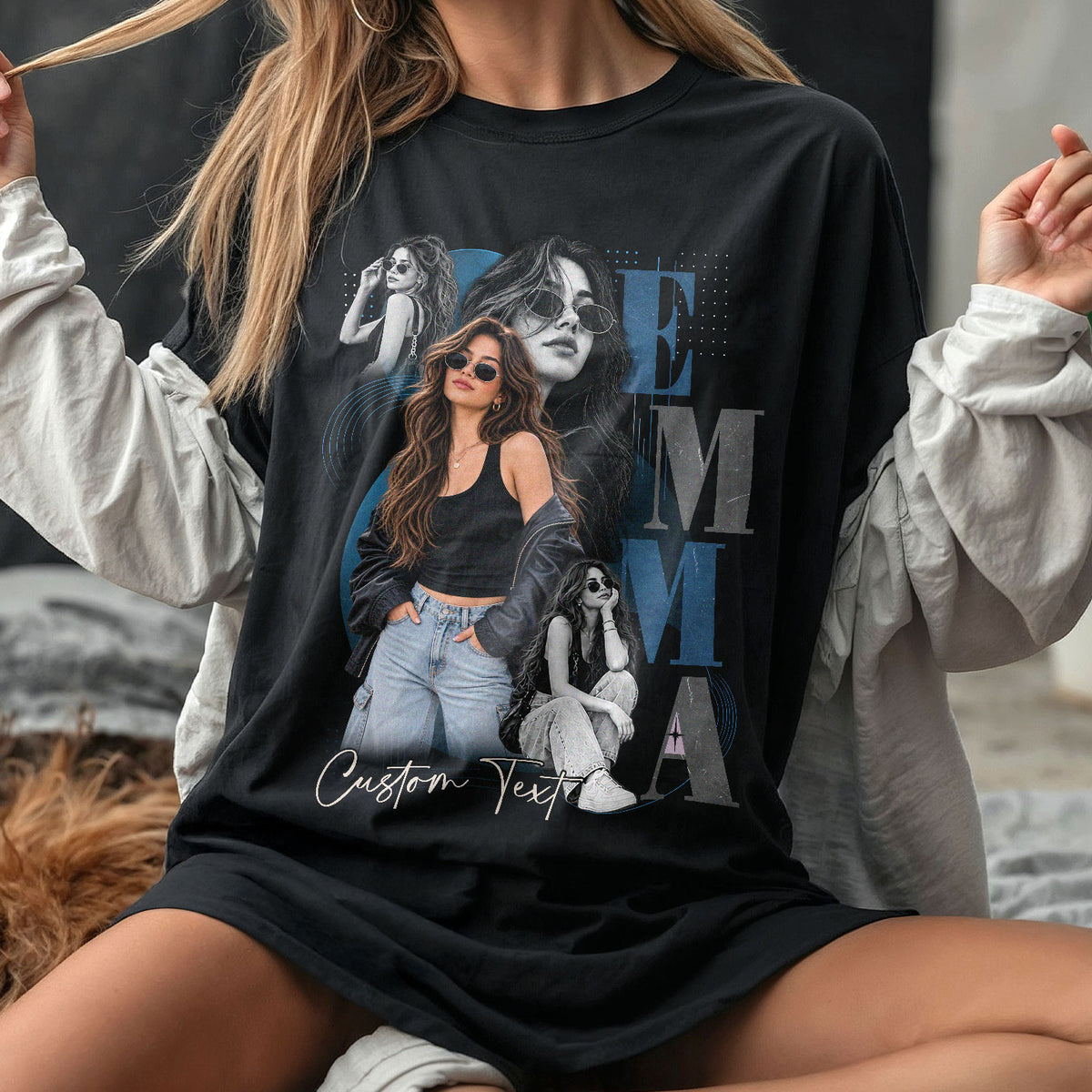 Custom Photo T-Shirt Vintage Rap Tee Graphic Shirt Custom Name Picture Collage Oversized
