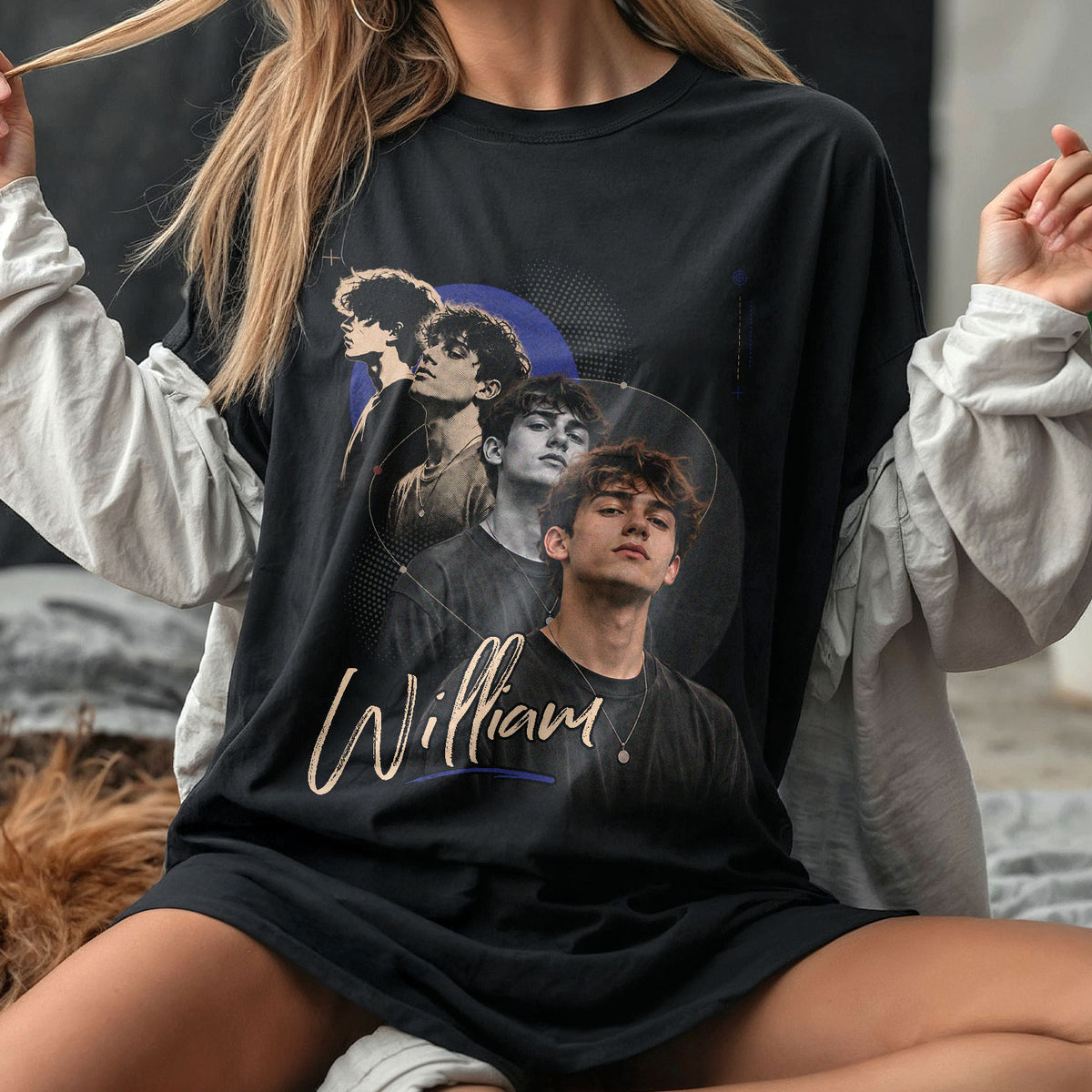Custom Photo T-Shirt Vintage Cursive Script Graphic Tee Personalized Picture Name Shirt