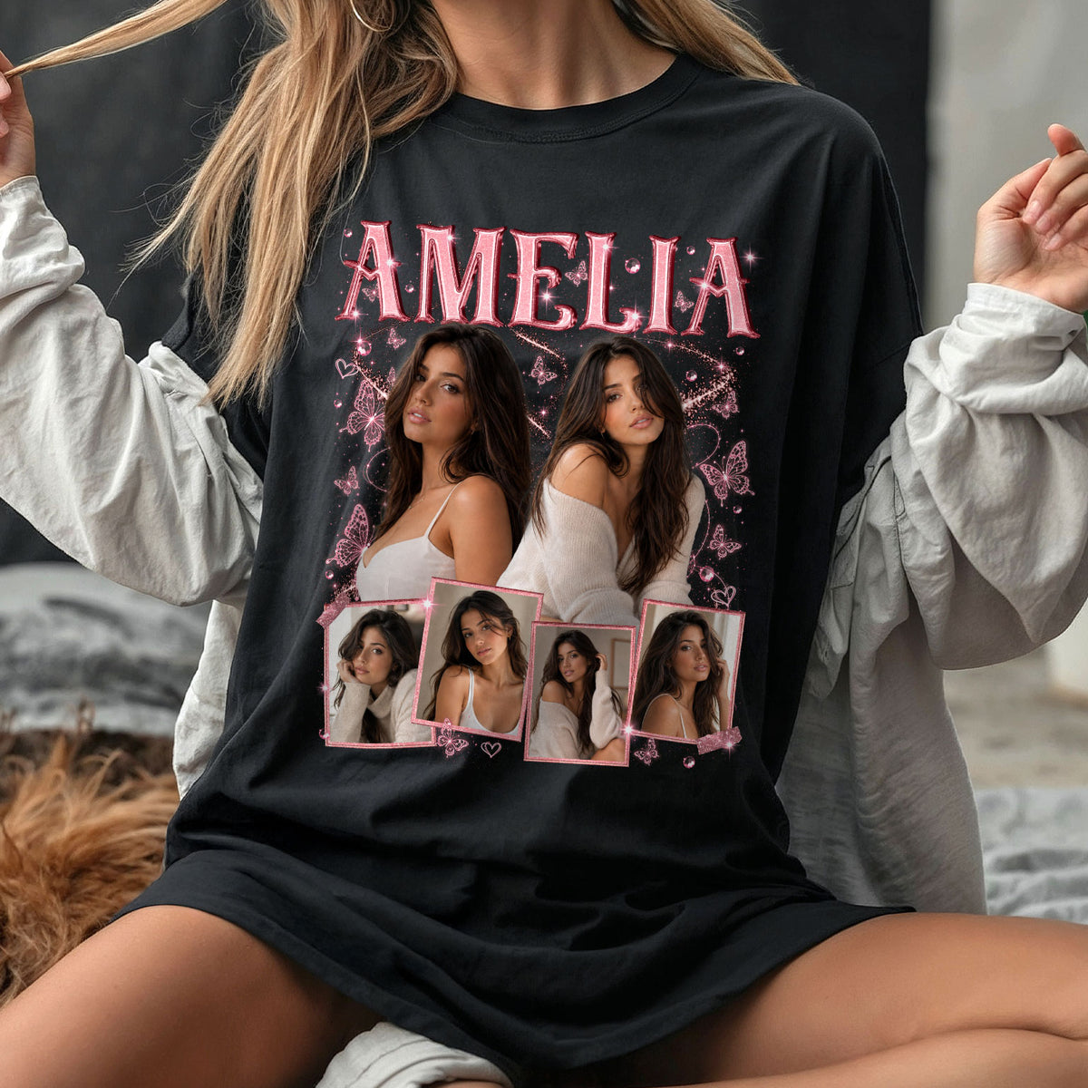 Custom Photo Collage Vintage T Shirt Retro Bootleg Rap Style Custom Name Graphic Tee