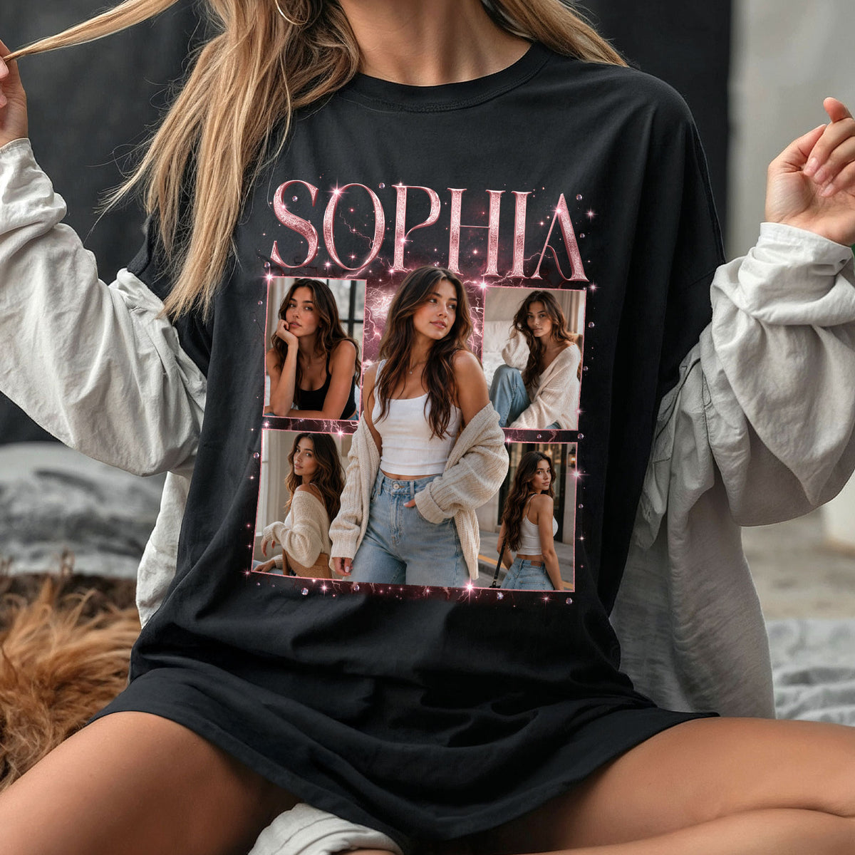 Custom Retro Rap Picture Tee Unique Graphic Shirt Design Vintage Name Collage Top