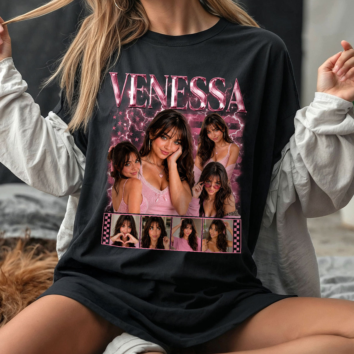 Custom Nostalgic Photo Grid Tee Streetwear Old School Portrait Graphic Apparel Top