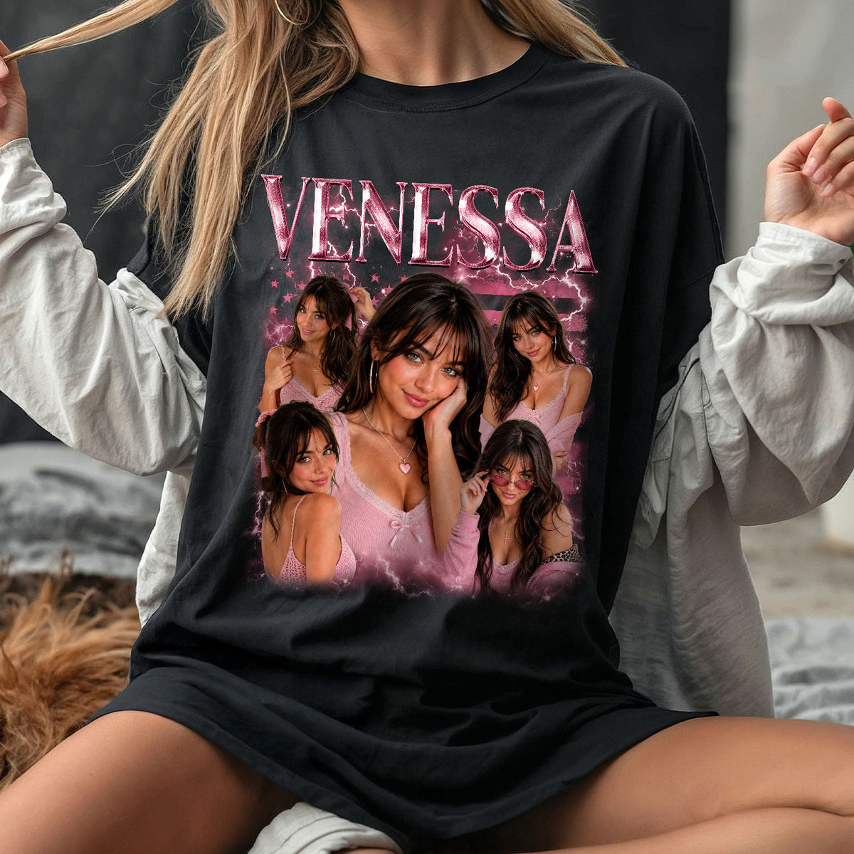 Custom Urban Portrait Collage Shirt Retro Grunge Name Graphic Tee Apparel Top Piece