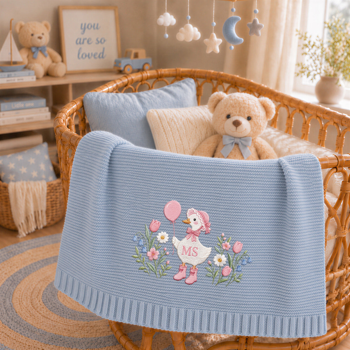 Custom Name Baby Knitted Blanket Goose Balloon Tulips Flowers Warm Infant Swaddle Throw
